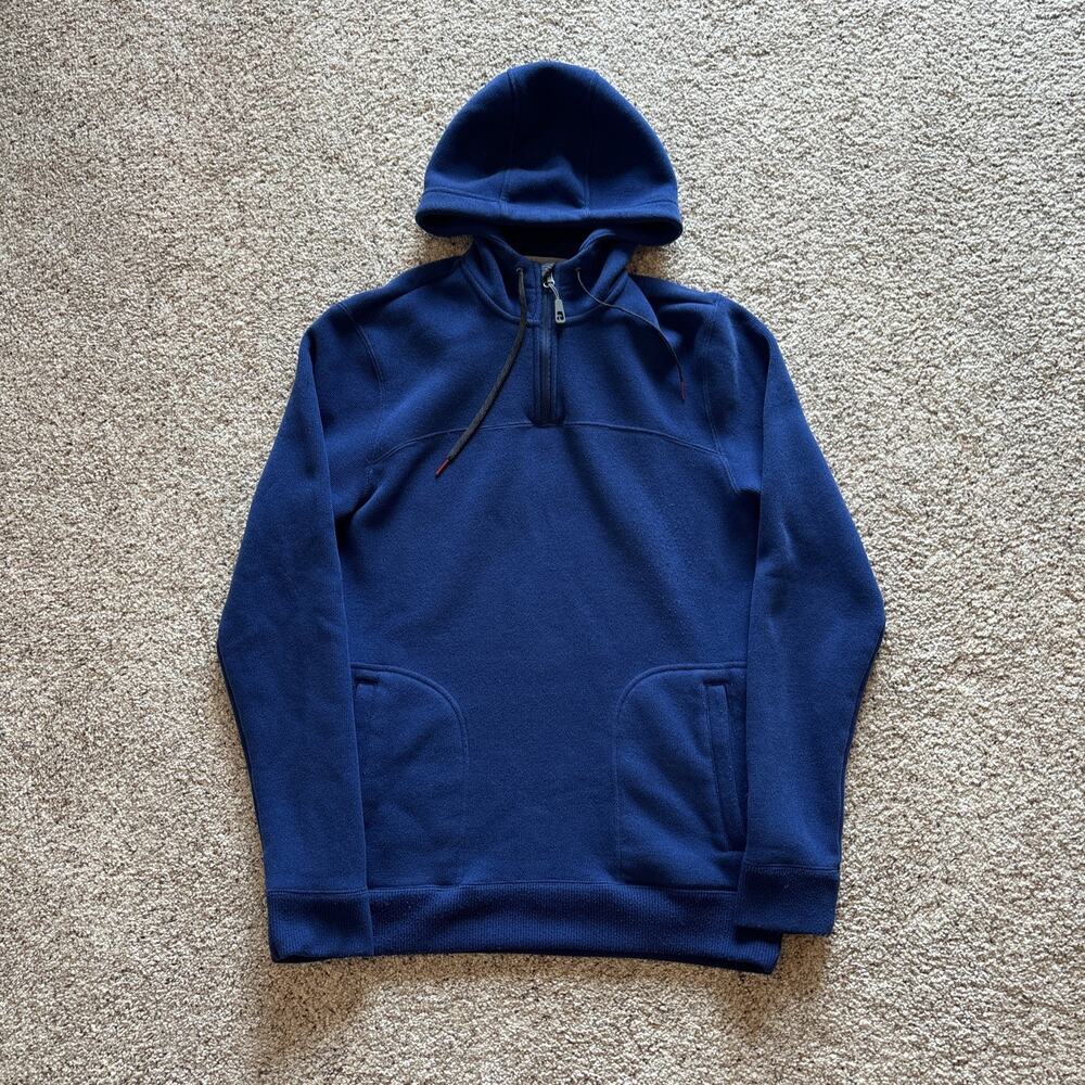 Toad & Co Hoodie Men's Medium Blue Knit Pullover 1/4 Zip